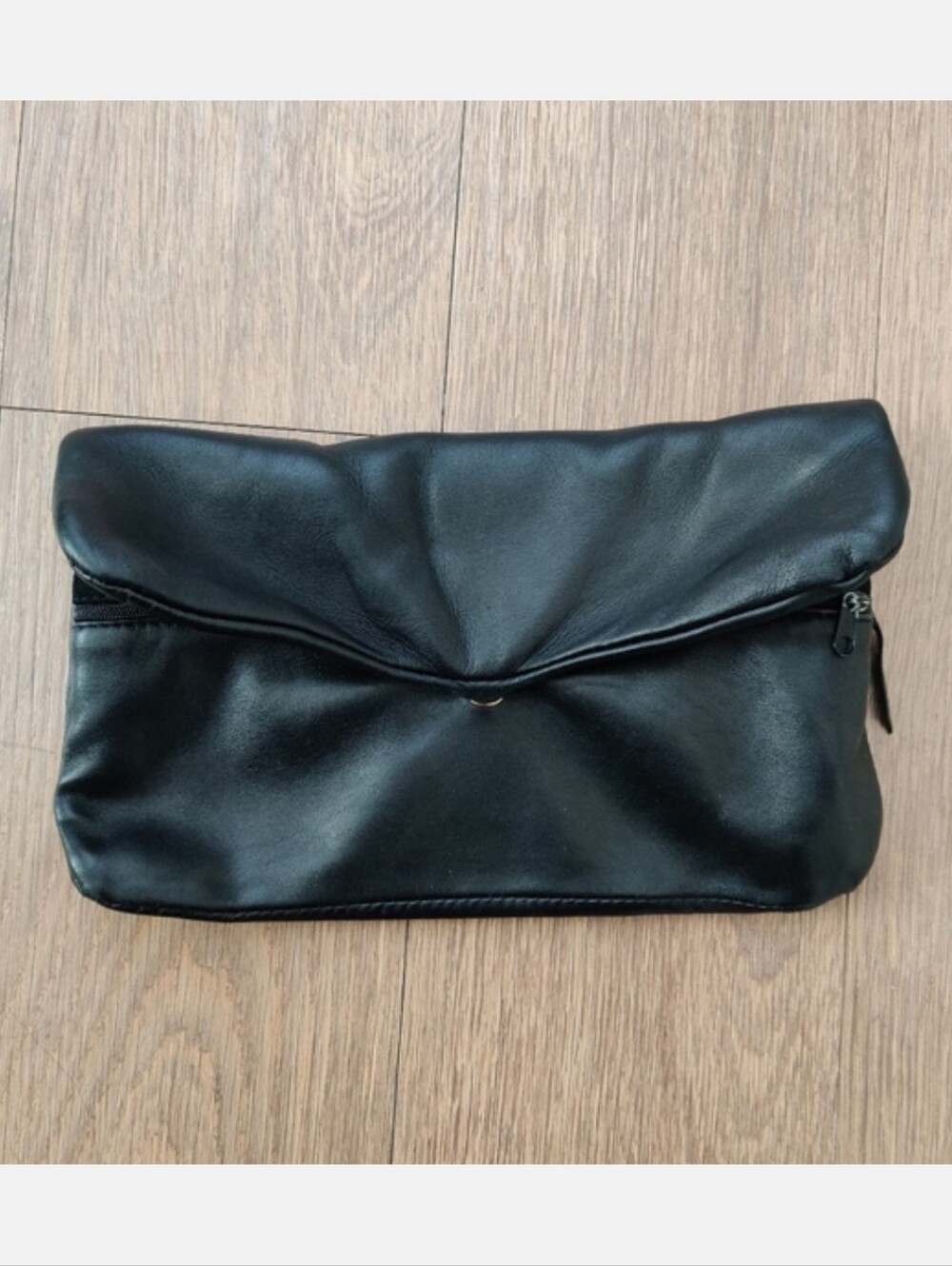 Scuola del Cuoio Firenze Black Italian Leather Ruched Clutch Evening Bag